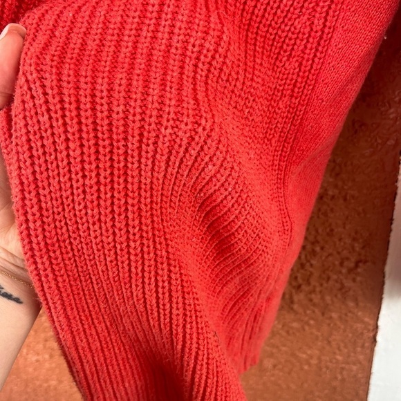 LL Bean Cardigan Women's Medium Orange Open Knit Sweater - Picture 2 of 6